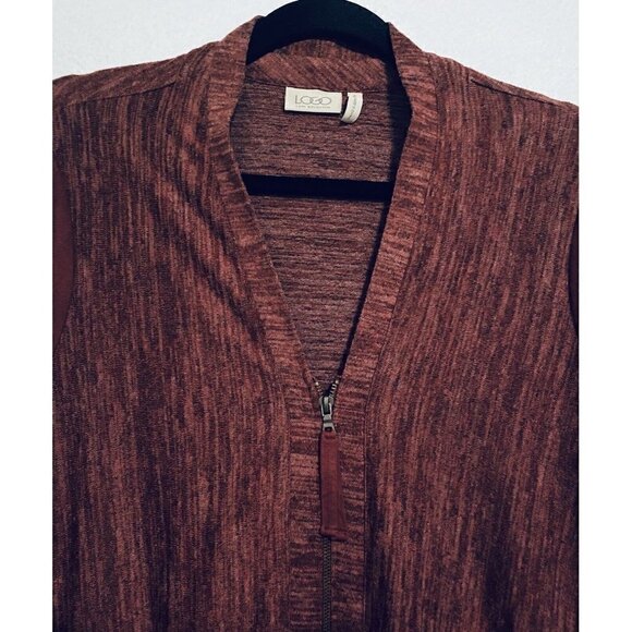 LOGO Lori Goldstein Womens Small Knit Tunic Cardigan Faux Suede Sleeves A266500 - Picture 4 of 9